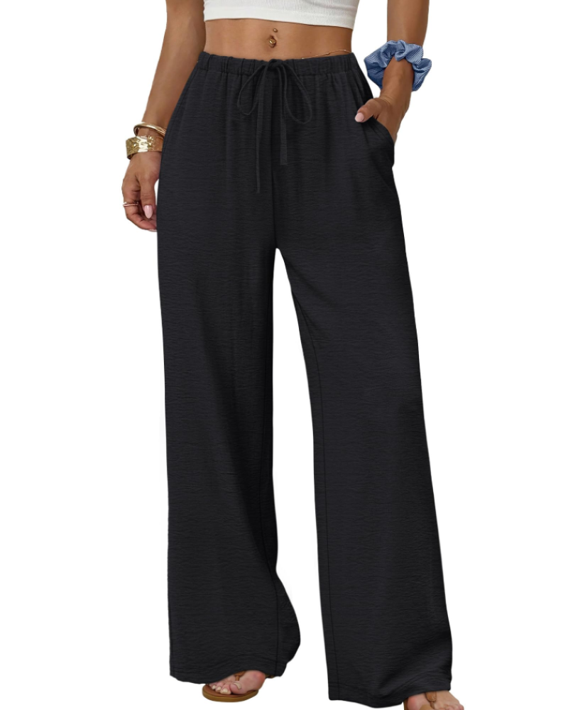 Elena Pantaloni Palazzo Donna – Pantaloni Larghi Fluidi con Coulisse e Tasche