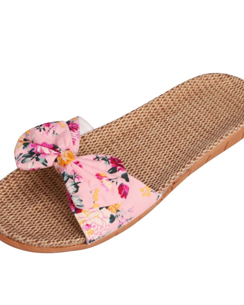 Bella flade sandaler til kvinder i hør – åndbare sommersandaler med butterflyknude