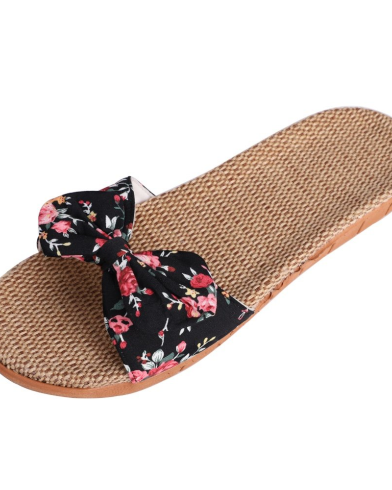 Bella flade sandaler til kvinder i hør – åndbare sommersandaler med butterflyknude