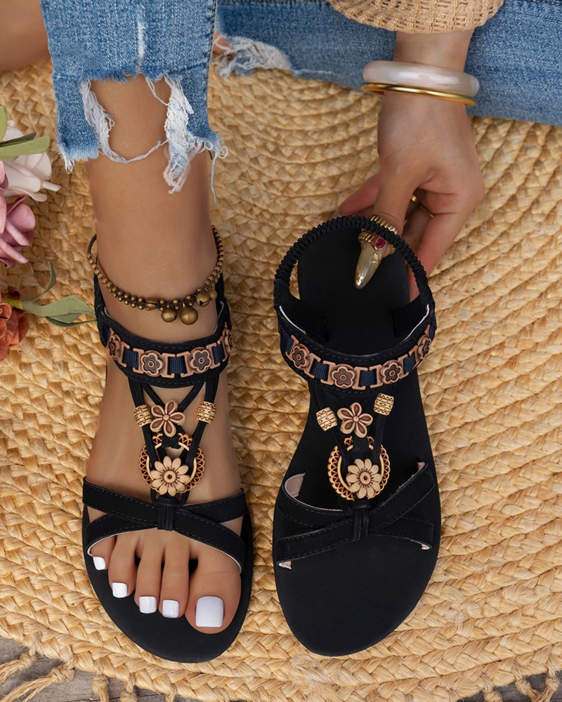 Serena Boheme Sandaler til Kvinder – Sommer Sandaler med Rhinsten og Elastiske Stropper