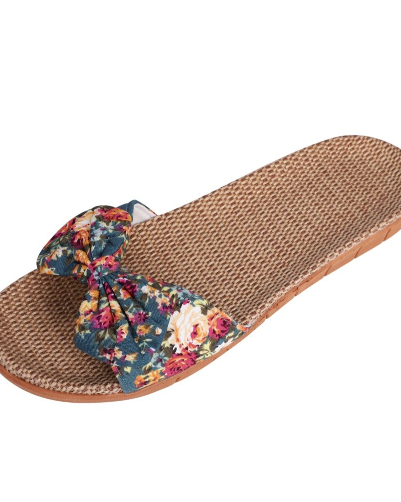 Bella flade sandaler til kvinder i hør – åndbare sommersandaler med butterflyknude