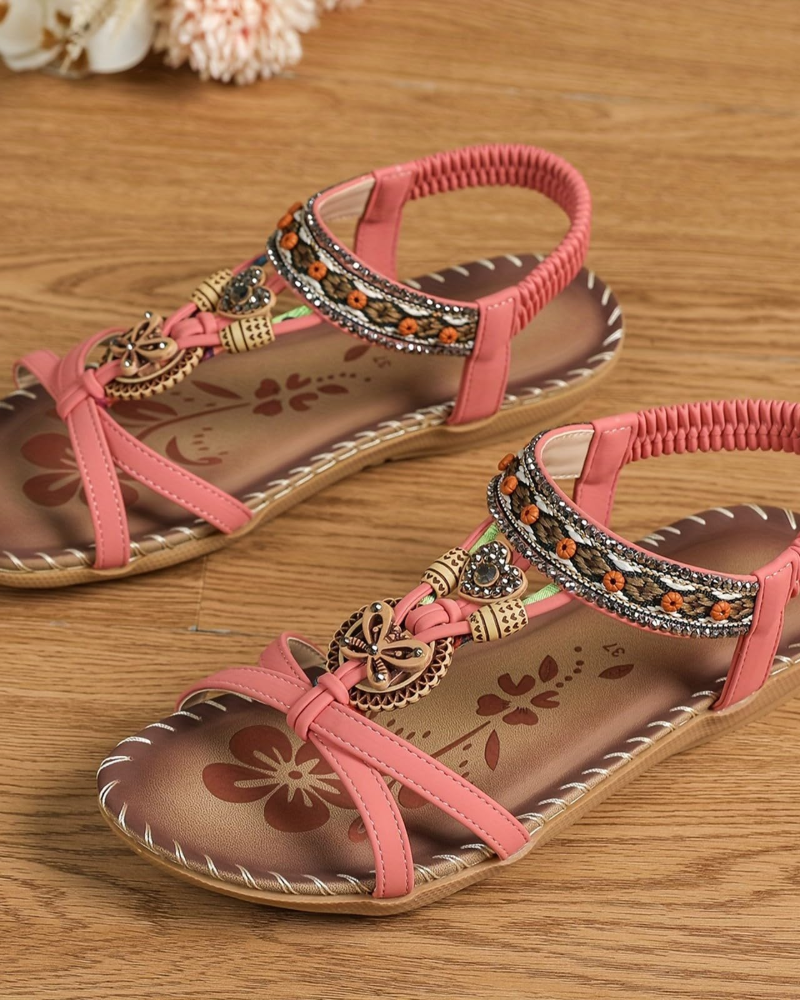 Serena Boheme Sandaler til Kvinder – Sommer Sandaler med Rhinsten og Elastiske Stropper