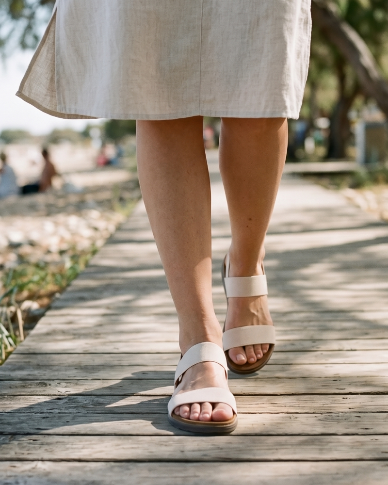 Emma Sandalias Planas Mujer – Sandalias de Verano con Tira Elástica en el Tobillo