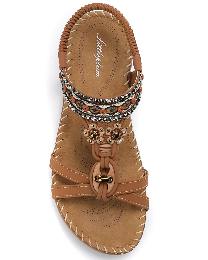Chloe Boheme Sandaler til Kvinder – Strand-sandaler med T-rem og Swarovski-sten med Bueunderstøttelse