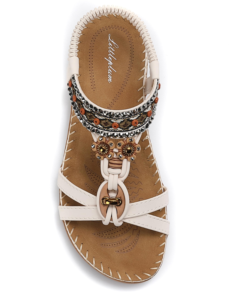 Chloe Boheme Sandaler til Kvinder – Strand-sandaler med T-rem og Swarovski-sten med Bueunderstøttelse