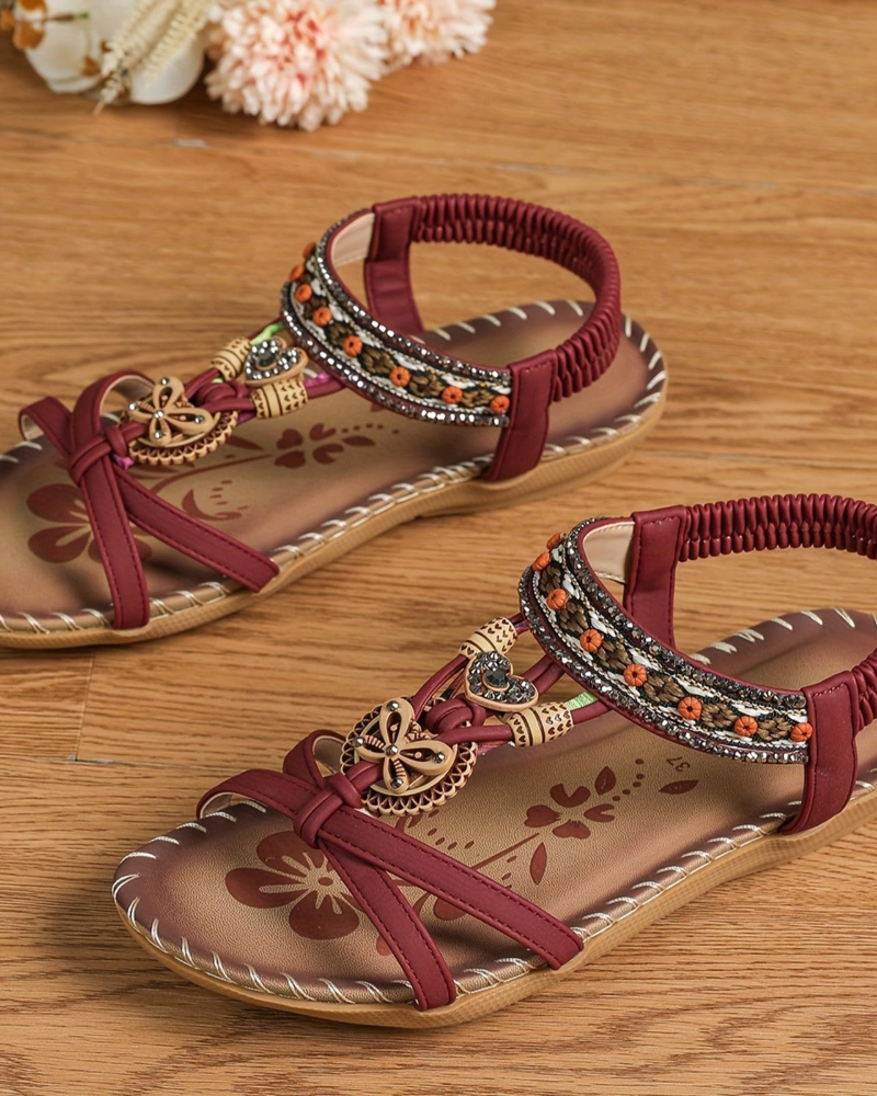 Serena Boheme Sandaler til Kvinder – Sommer Sandaler med Rhinsten og Elastiske Stropper