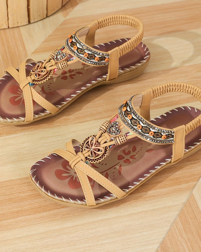 Serena Boheme Sandaler til Kvinder – Sommer Sandaler med Rhinsten og Elastiske Stropper