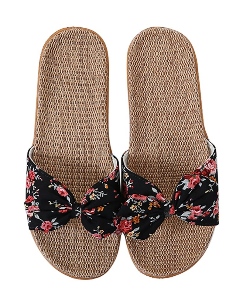 Bella flade sandaler til kvinder i hør – åndbare sommersandaler med butterflyknude