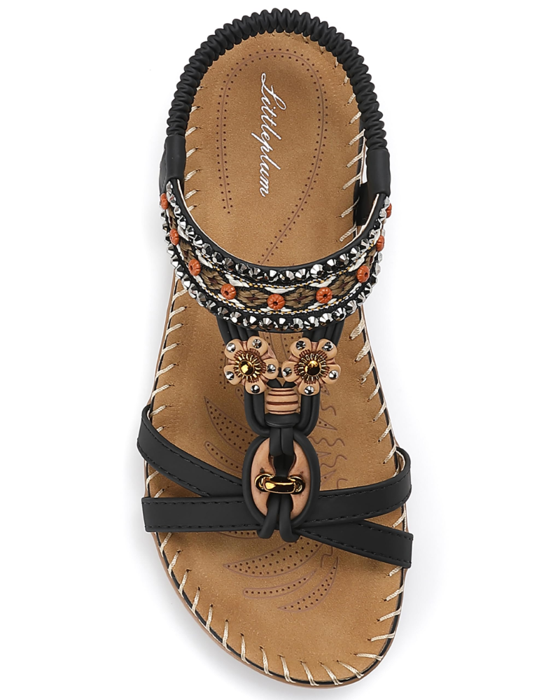Chloe Boheme Sandaler til Kvinder – Strand-sandaler med T-rem og Swarovski-sten med Bueunderstøttelse