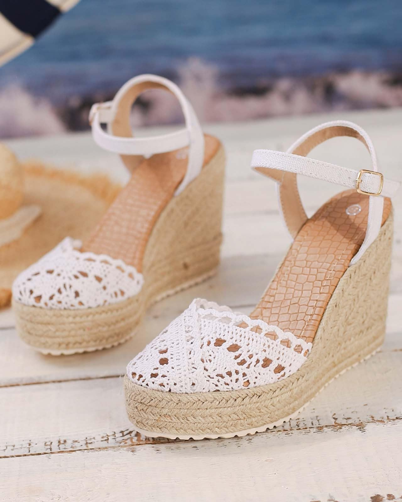 Estelle Sandaler Espadrilles til Kvinder – Kilehæl med Lukket Tå og Ankelrem