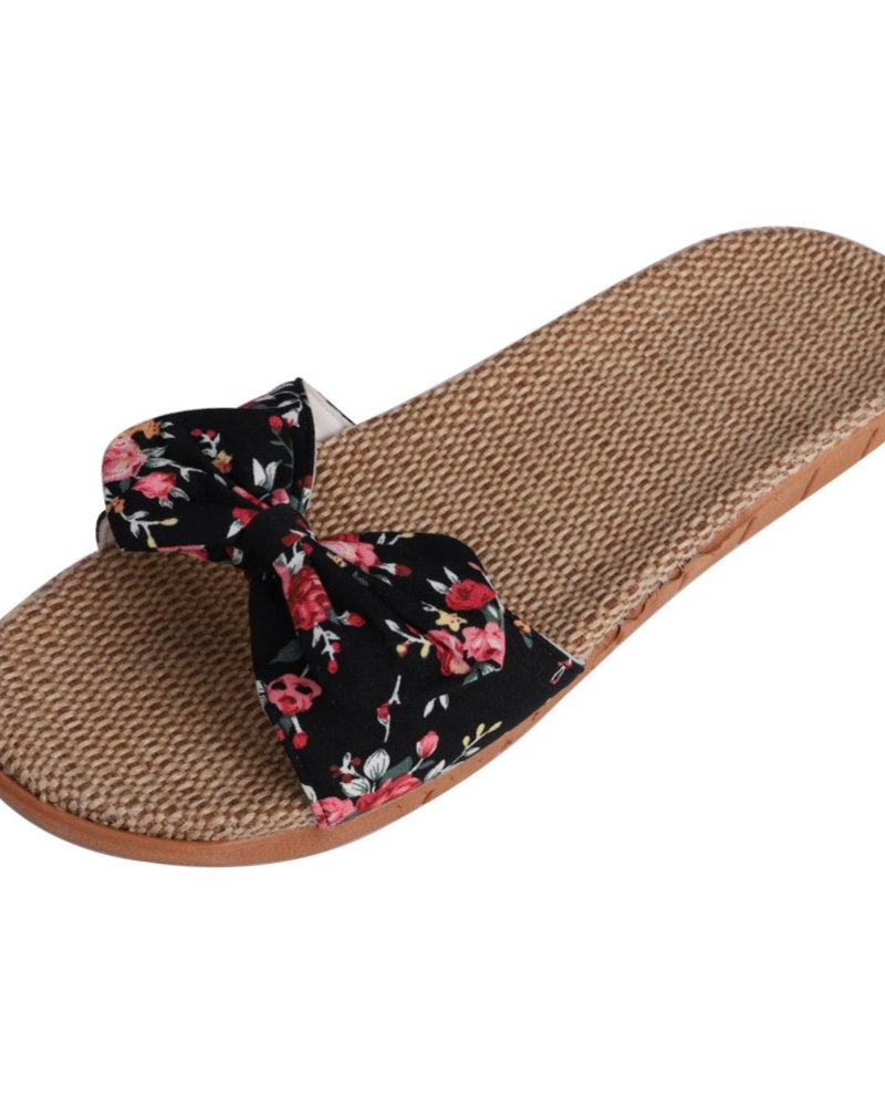 Bella flade sandaler til kvinder i hør – åndbare sommersandaler med butterflyknude