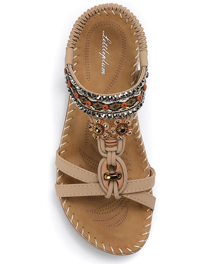 Chloe Boheme Sandaler til Kvinder – Strand-sandaler med T-rem og Swarovski-sten med Bueunderstøttelse