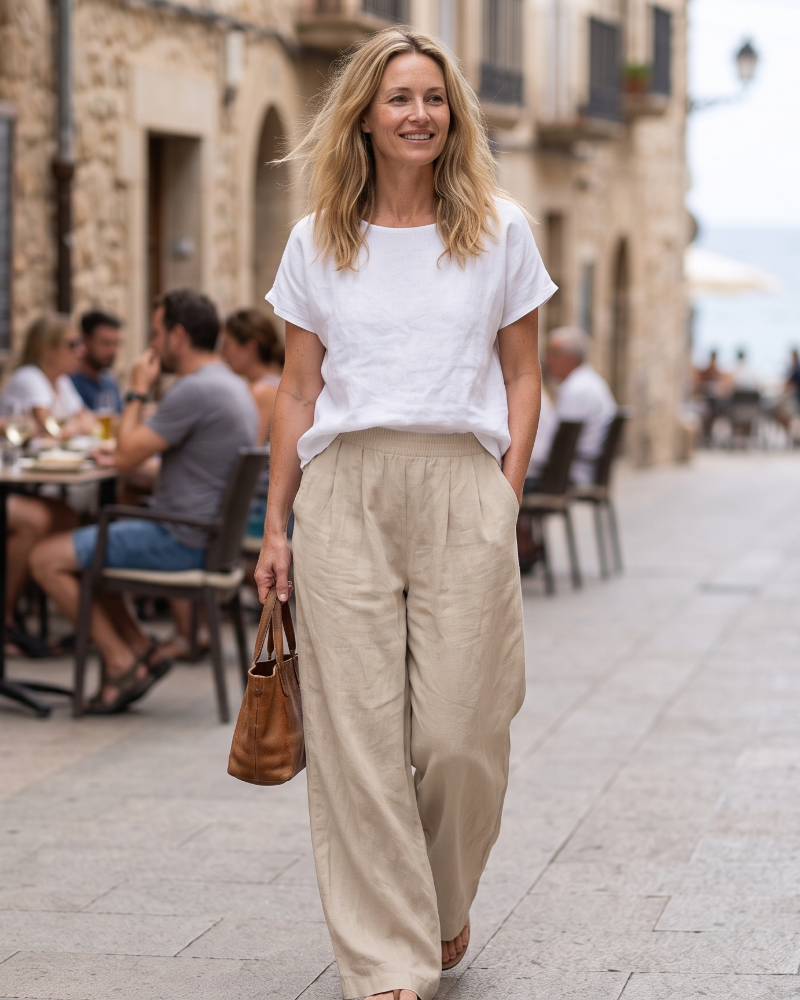 Audrey Palazzo-Hose für Damen – Weite Hose aus Baumwolle & Leinen mit hoher Taille und Taschen