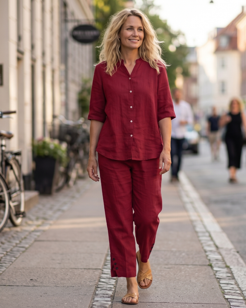 Amelia Ensemble Femme en Lin – Set 2 Pièces Élégant avec Pantalon Large & Coupe Fluide