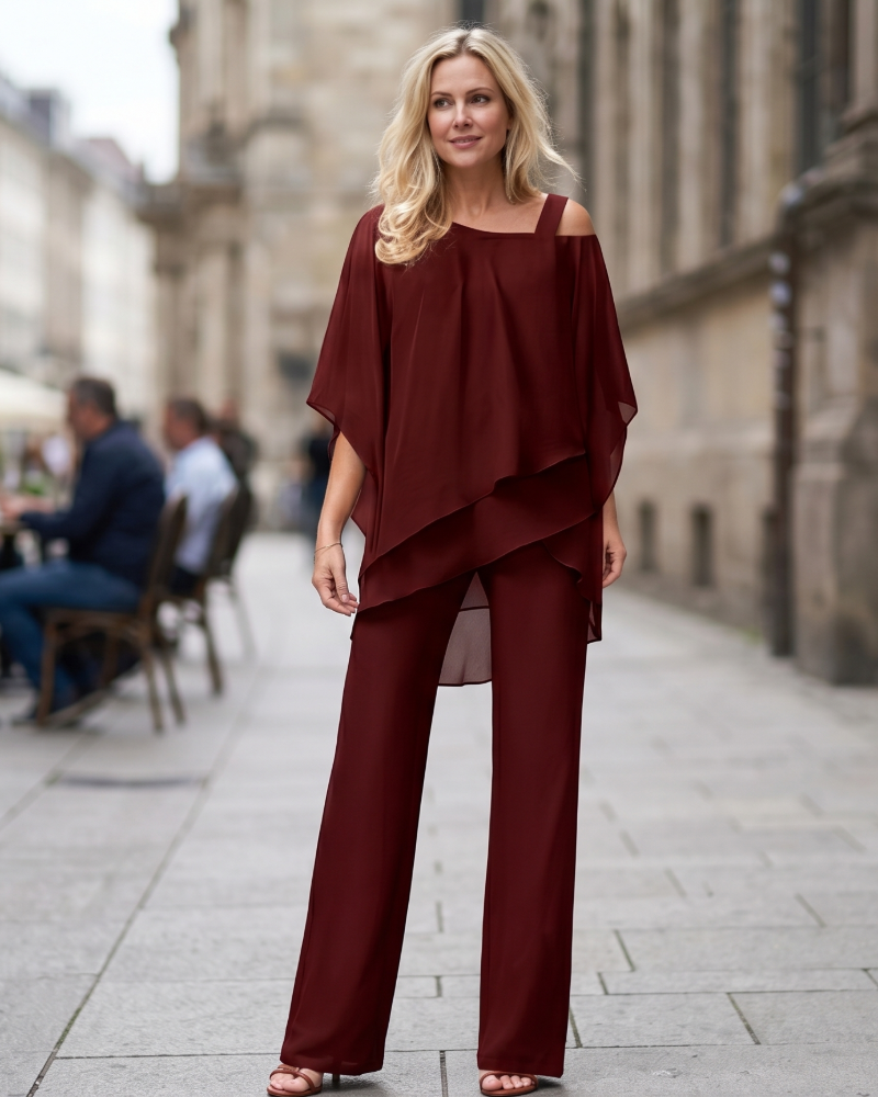 Conjunto Emma para Mujer Elegante – Top Asimétrico y Pantalón Fluido Talla Grande