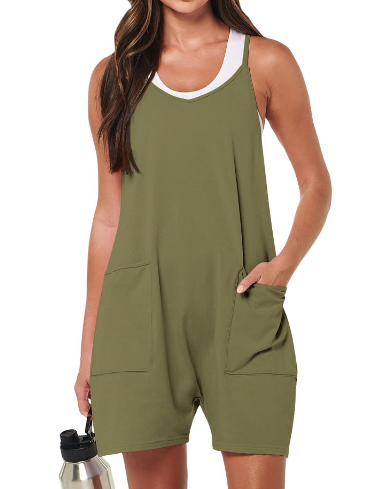 Luna Combishort Femme – Romper d’Été Sans Manches à Bretelles Fines Ajustables