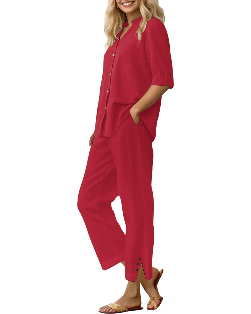 Amelia Ensemble Femme en Lin – Set 2 Pièces Élégant avec Pantalon Large & Coupe Fluide
