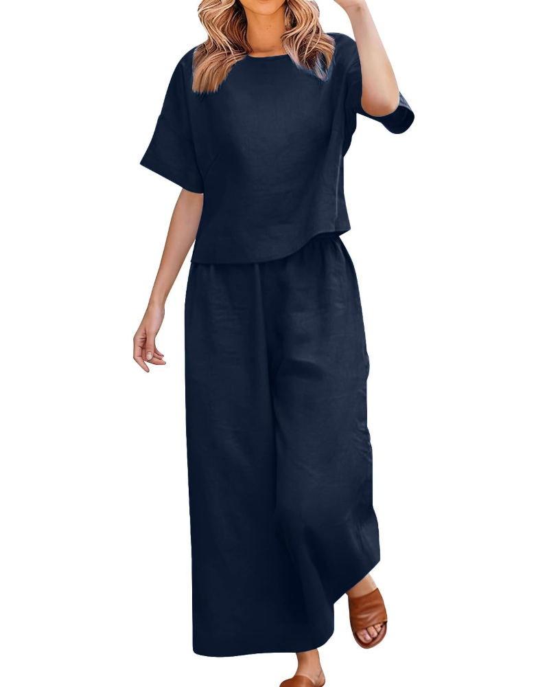 Olivia Ensemble Femme Lin & Coton – Set 2 Pièces Élégant Été Curvy