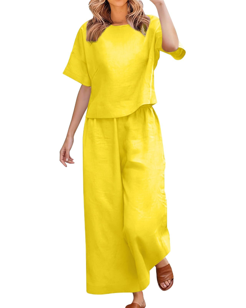 Olivia Ensemble Femme Lin & Coton – Set 2 Pièces Élégant Été Curvy