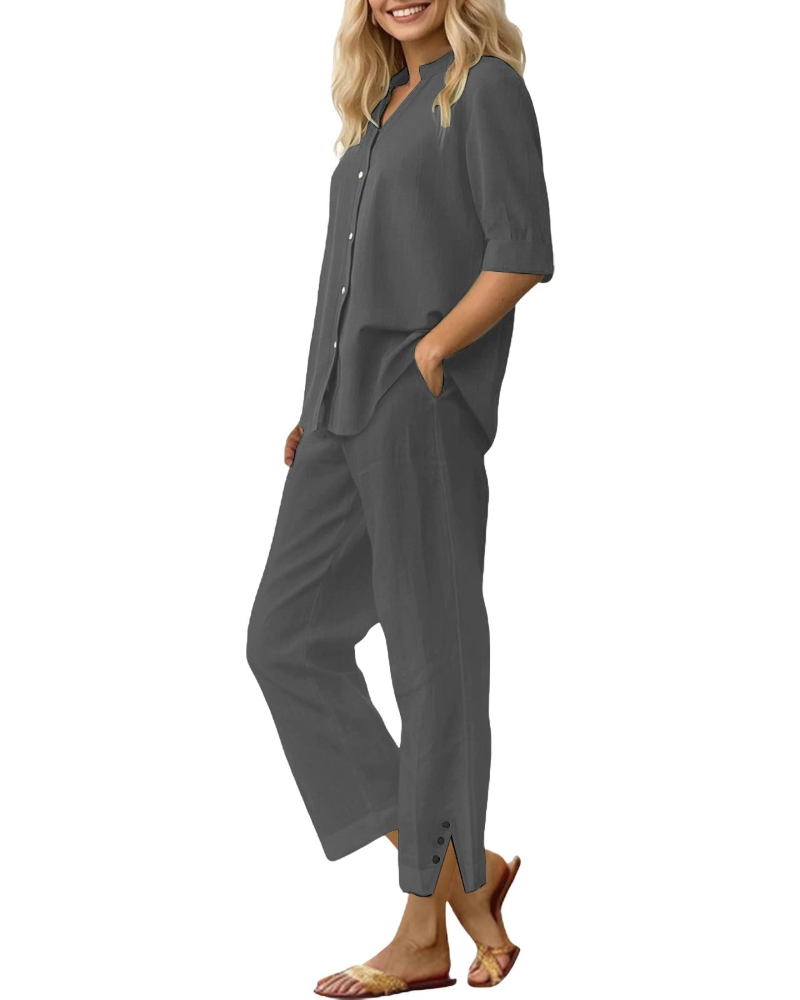 Amelia Ensemble Femme en Lin – Set 2 Pièces Élégant avec Pantalon Large & Coupe Fluide