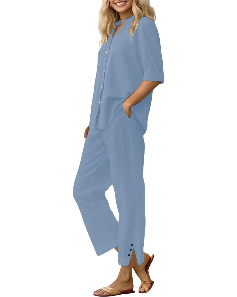 Amelia Ensemble Femme en Lin – Set 2 Pièces Élégant avec Pantalon Large & Coupe Fluide