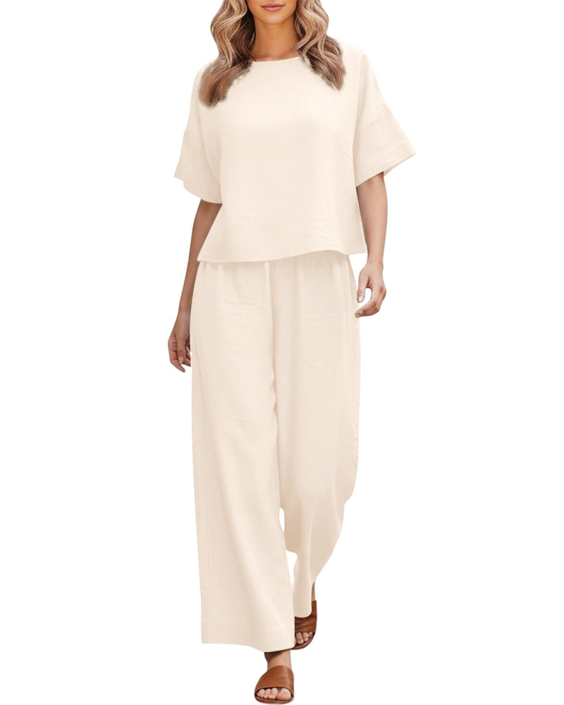Olivia Ensemble Femme Lin & Coton – Set 2 Pièces Élégant Été Curvy