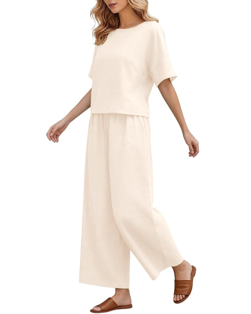 Olivia Ensemble Femme Lin & Coton – Set 2 Pièces Élégant Été Curvy