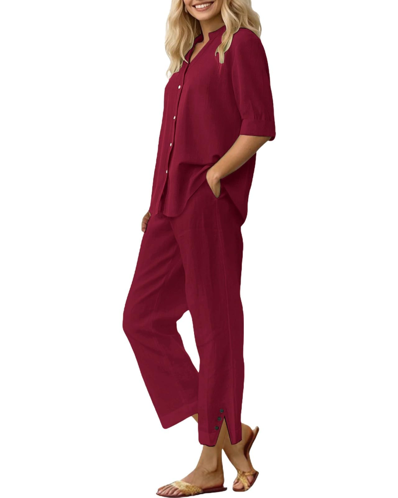 Amelia Ensemble Femme en Lin – Set 2 Pièces Élégant avec Pantalon Large & Coupe Fluide