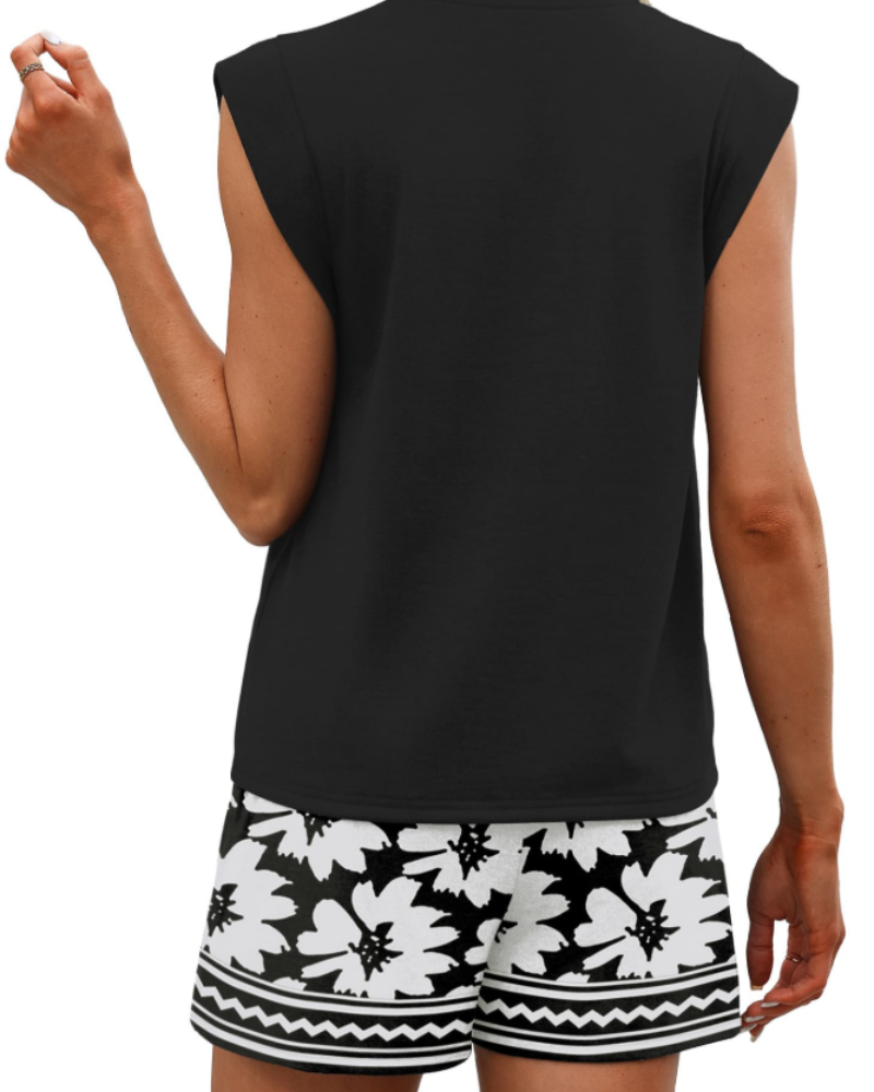Sophie Women's Short Lounge Set – Sleeveless Ruched Top & Drawstring Shorts