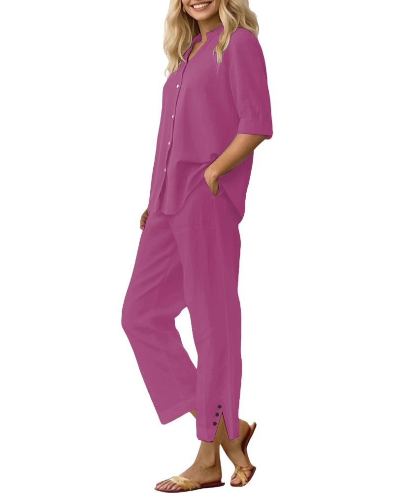 Amelia Ensemble Femme en Lin – Set 2 Pièces Élégant avec Pantalon Large & Coupe Fluide