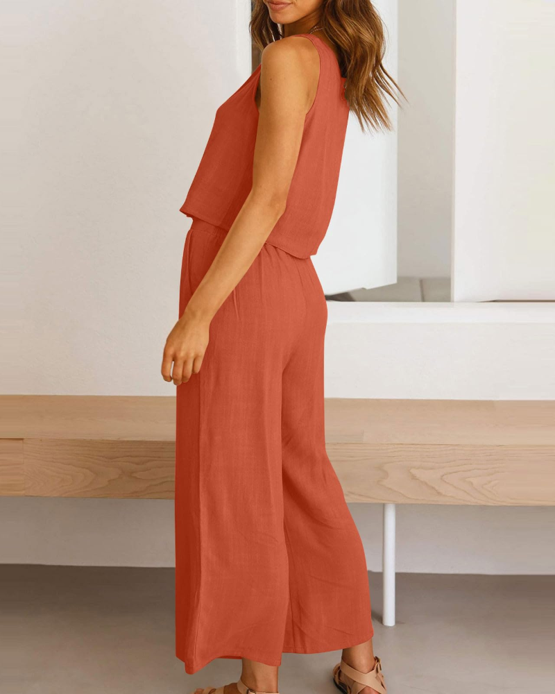 Conjunto Feminino Sophia em Linho 2 Peças – T-shirt & Calças Largas Confortáveis para o Verão