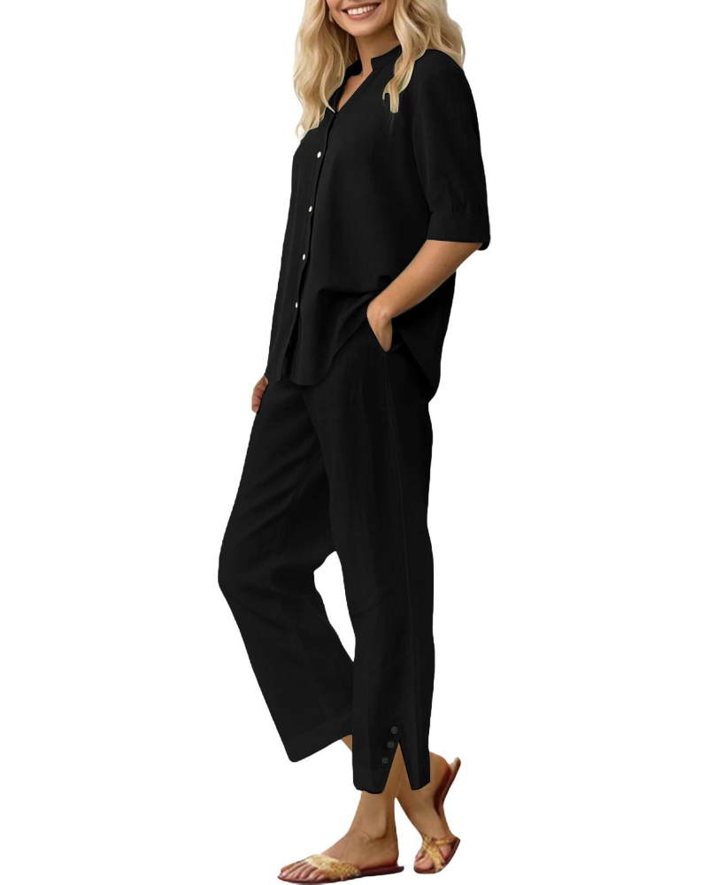 Amelia Ensemble Femme en Lin – Set 2 Pièces Élégant avec Pantalon Large & Coupe Fluide