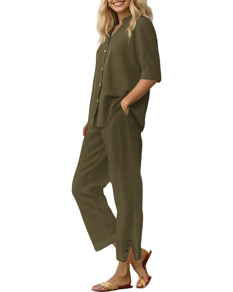 Amelia Ensemble Femme en Lin – Set 2 Pièces Élégant avec Pantalon Large & Coupe Fluide
