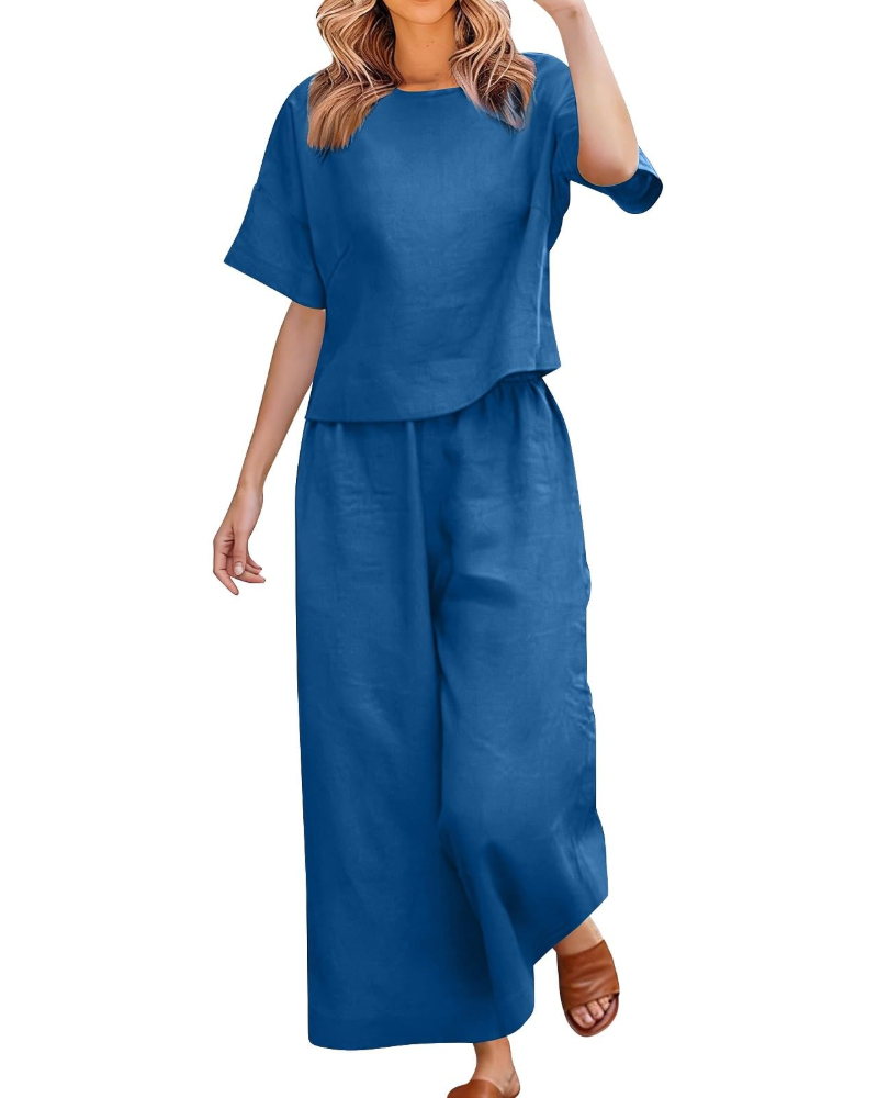 Olivia Ensemble Femme Lin & Coton – Set 2 Pièces Élégant Été Curvy
