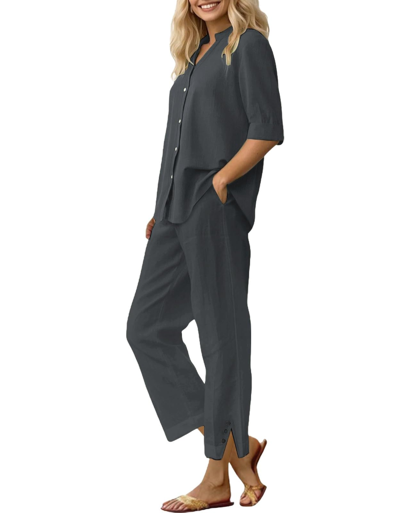 Amelia Ensemble Femme en Lin – Set 2 Pièces Élégant avec Pantalon Large & Coupe Fluide