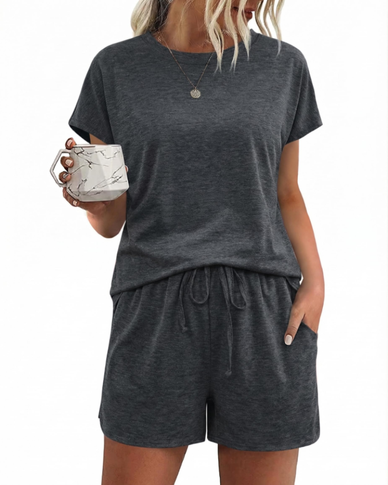Emily Pyjama Femme Court en Coton – Ensemble 2 Pièces Léger avec Cordon & Poches
