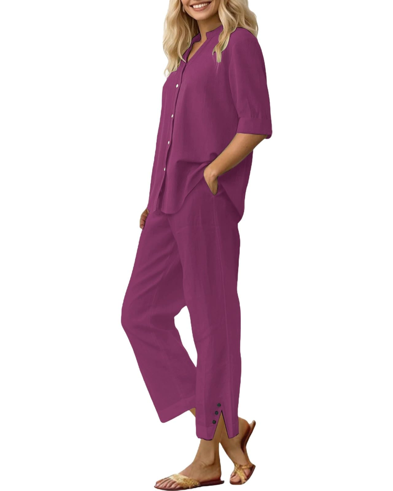 Amelia Ensemble Femme en Lin – Set 2 Pièces Élégant avec Pantalon Large & Coupe Fluide