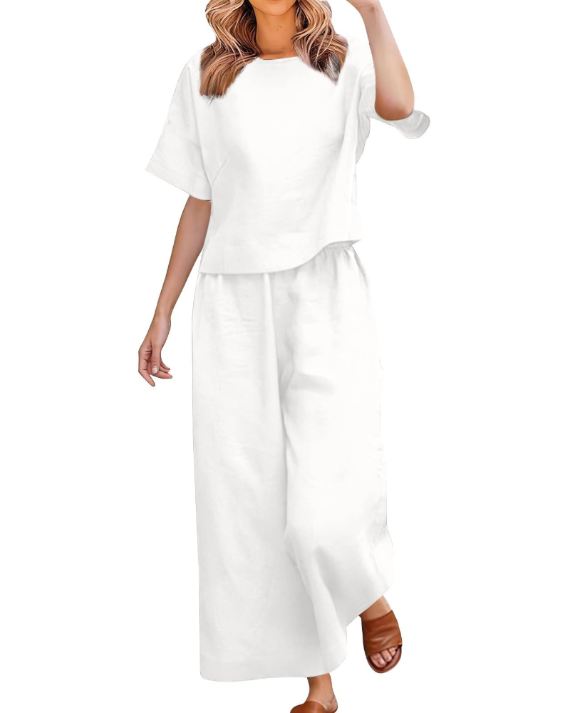 Olivia Ensemble Femme Lin & Coton – Set 2 Pièces Élégant Été Curvy