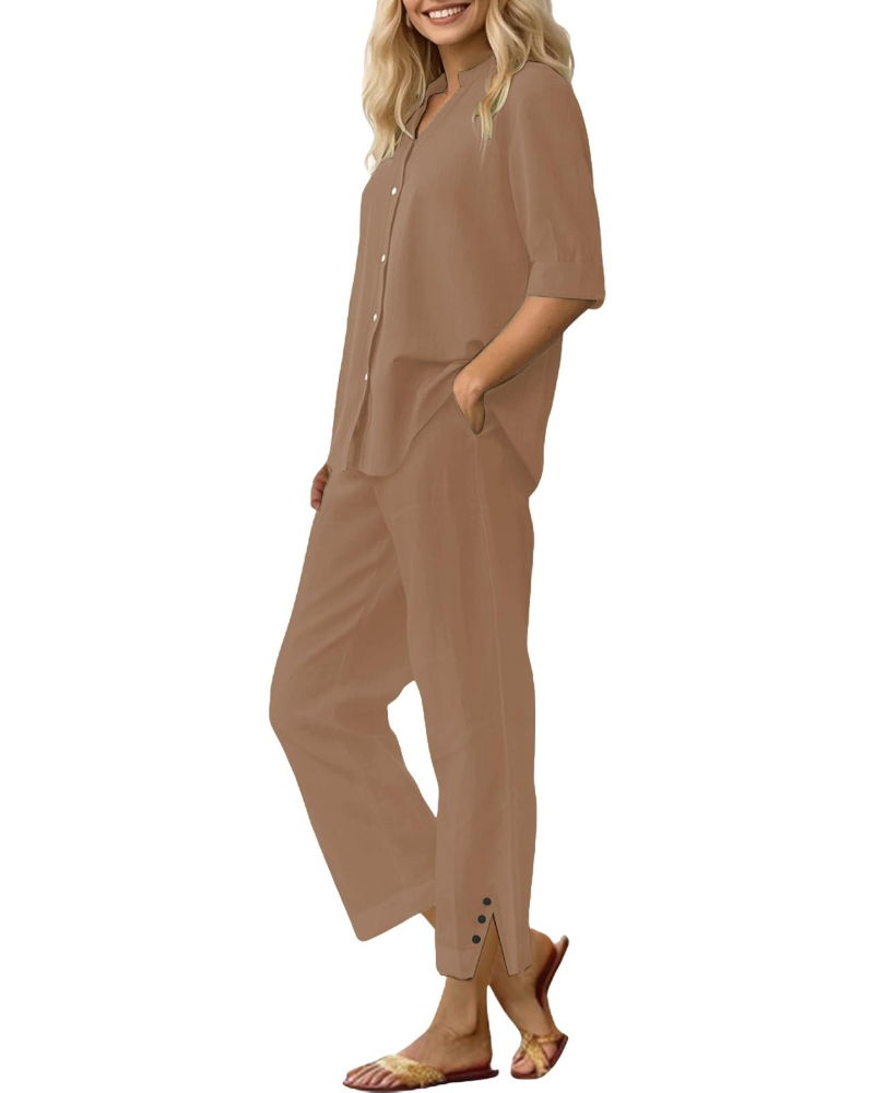 Amelia Ensemble Femme en Lin – Set 2 Pièces Élégant avec Pantalon Large & Coupe Fluide