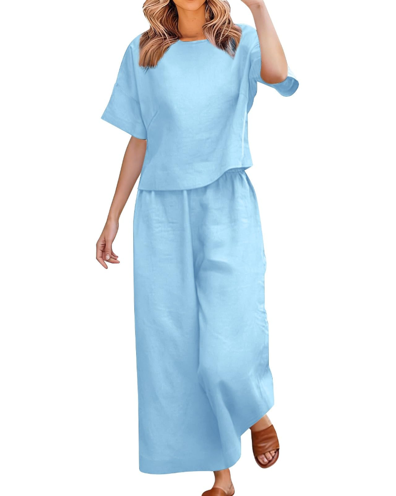 Olivia Ensemble Femme Lin & Coton – Set 2 Pièces Élégant Été Curvy