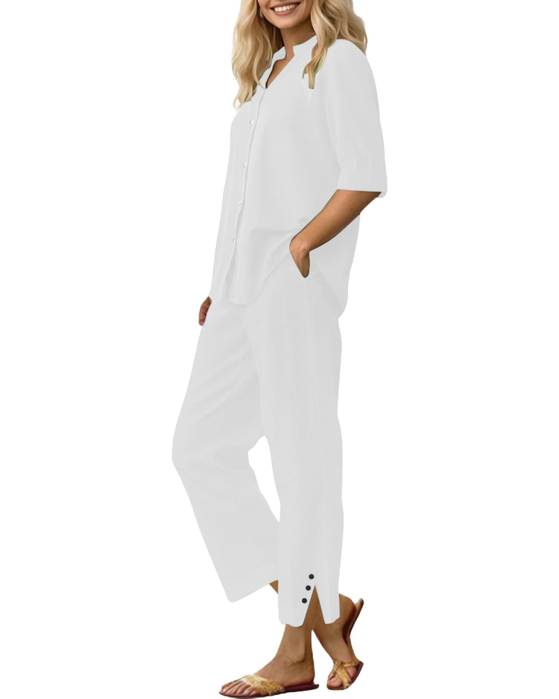 Amelia Ensemble Femme en Lin – Set 2 Pièces Élégant avec Pantalon Large & Coupe Fluide