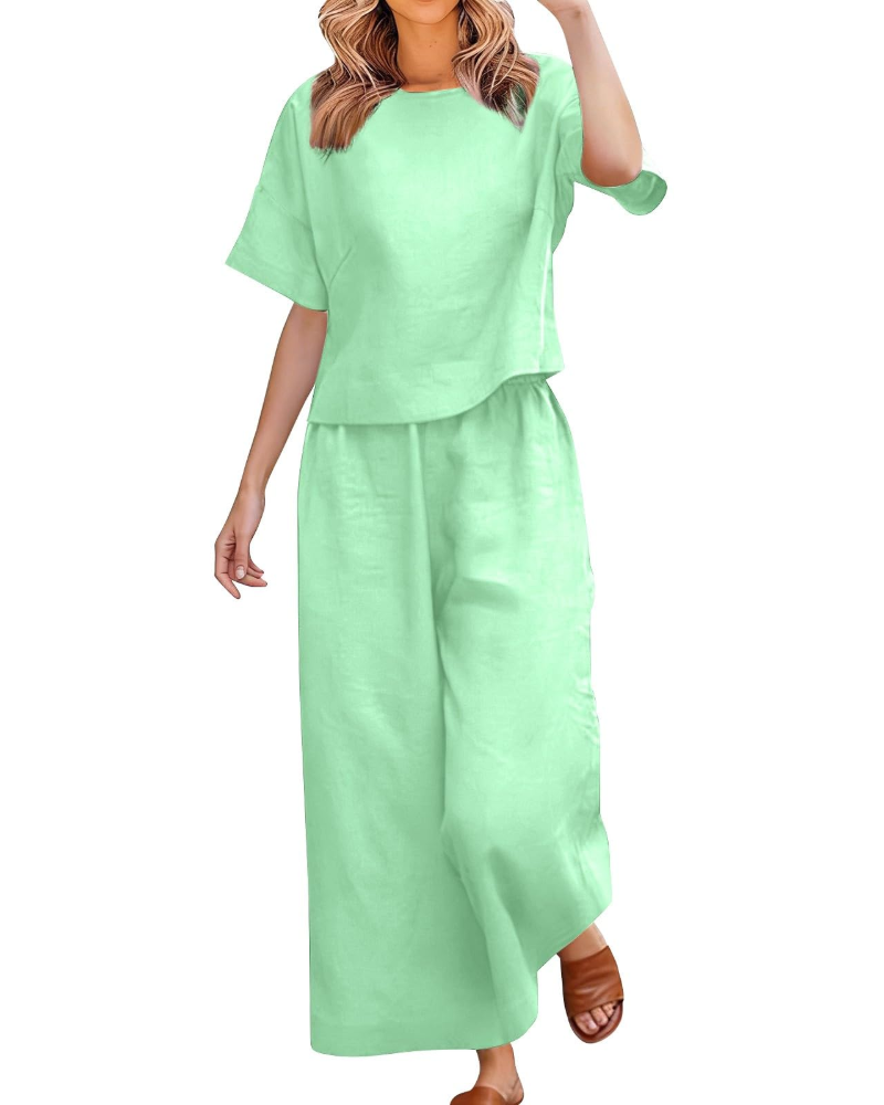 Olivia Ensemble Femme Lin & Coton – Set 2 Pièces Élégant Été Curvy