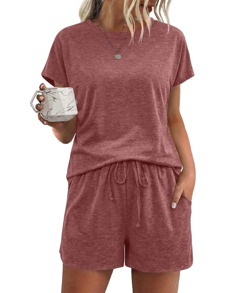 Emily Pyjama Femme Court en Coton – Ensemble 2 Pièces Léger avec Cordon & Poches