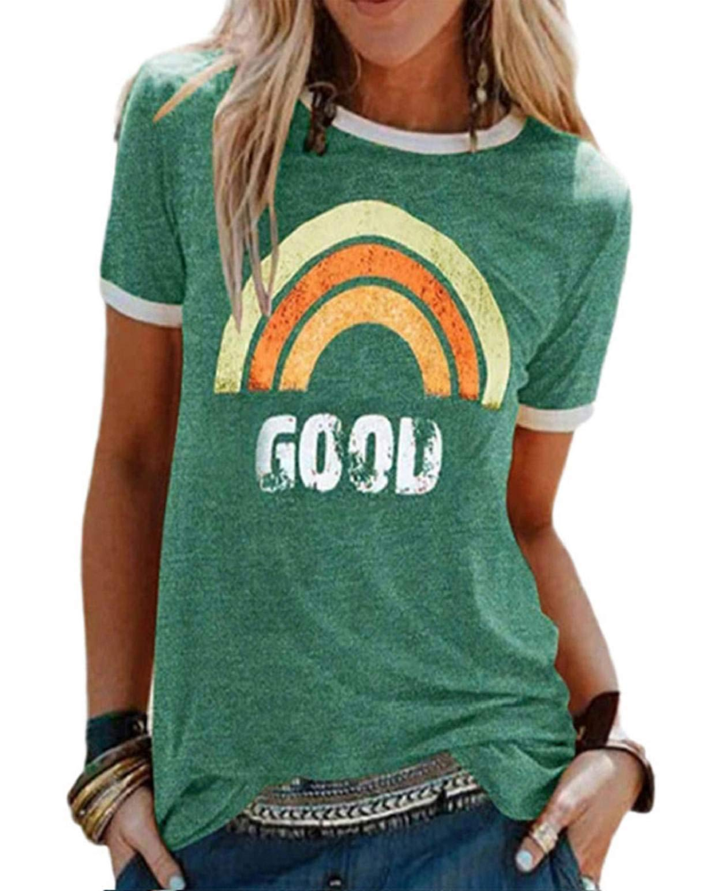 Lily T-Shirt Femme Imprimé Arc-en-Ciel – Haut Décontracté en Coton Mélangé d’Été