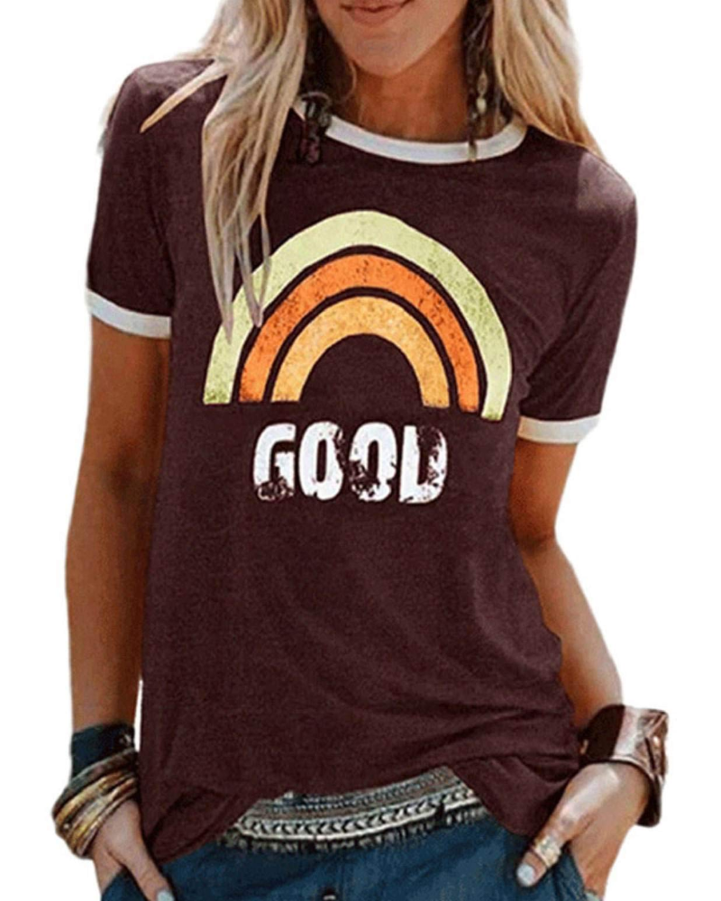 Lily T-shirt til kvinder med regnbueprint – afslappet sommerbluse i bomuldsblanding