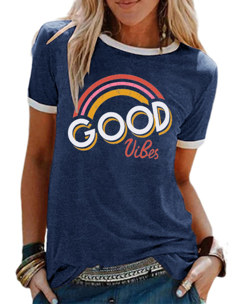 Lily T-shirt til kvinder med regnbueprint – afslappet sommerbluse i bomuldsblanding