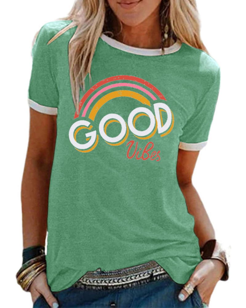 Lily T-shirt til kvinder med regnbueprint – afslappet sommerbluse i bomuldsblanding
