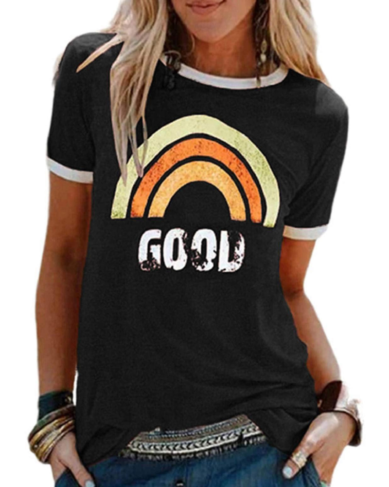 Lily T-shirt til kvinder med regnbueprint – afslappet sommerbluse i bomuldsblanding