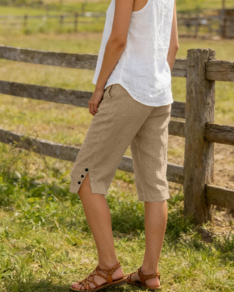 Sophie Women's Short Capri – High-Waisted Long Shorts in Linen & Cotton with Pockets