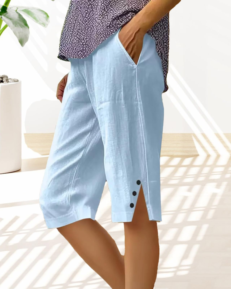 Sophie Women's Short Capri – High-Waisted Long Shorts in Linen & Cotton with Pockets